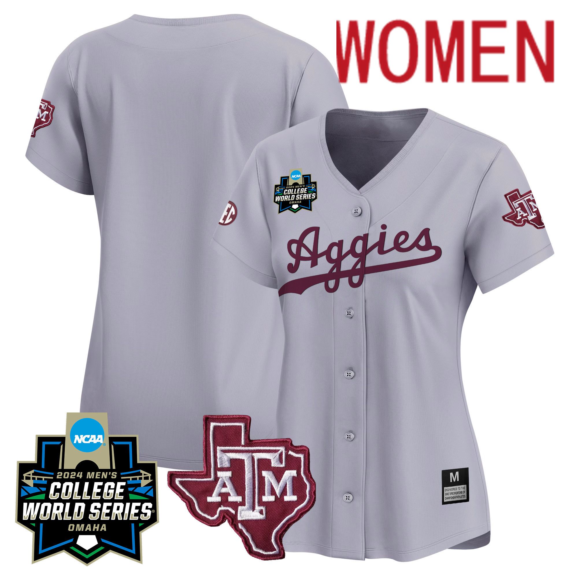 Women Texas A&M Aggies Blank Grey 2024 College World Series Vapor Premier Limited NCAA Jersey->customized nfl jersey->Custom Jersey